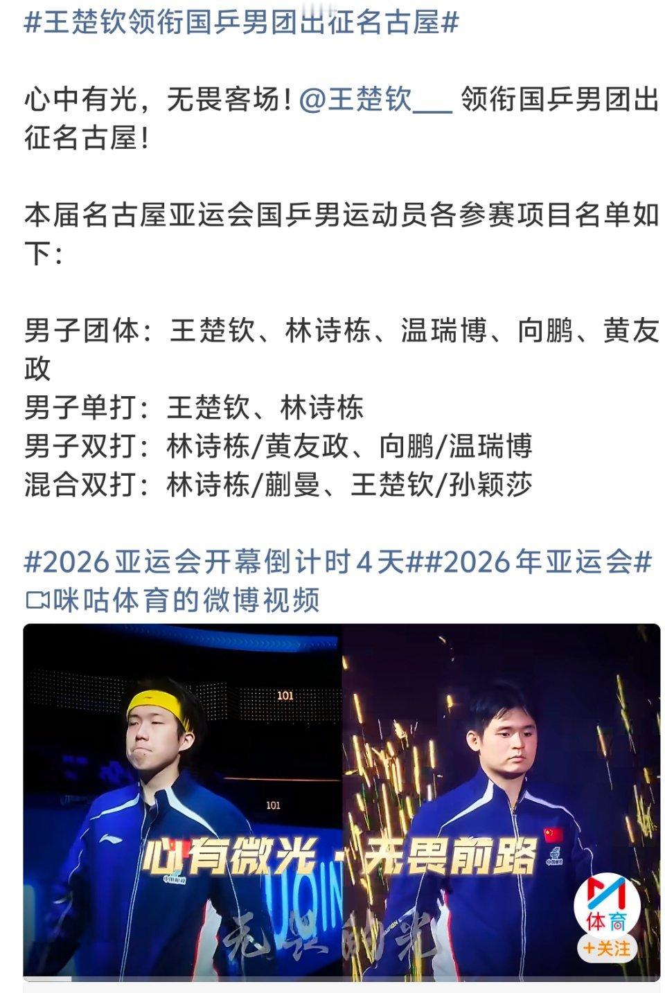 王楚钦领衔一老带四新阵容国乒男团全新阵容亮相，王楚钦一人带四位小将出征，这套配置