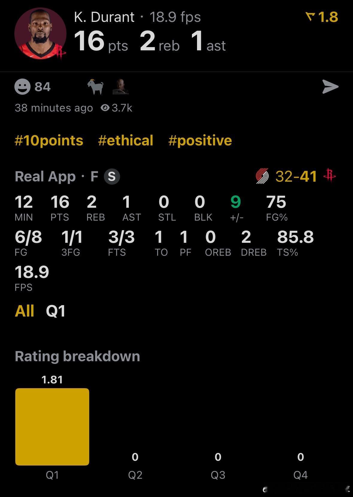 小帅首节又是8中6，再次单节16分👀👀舒服啊，舒服！！！