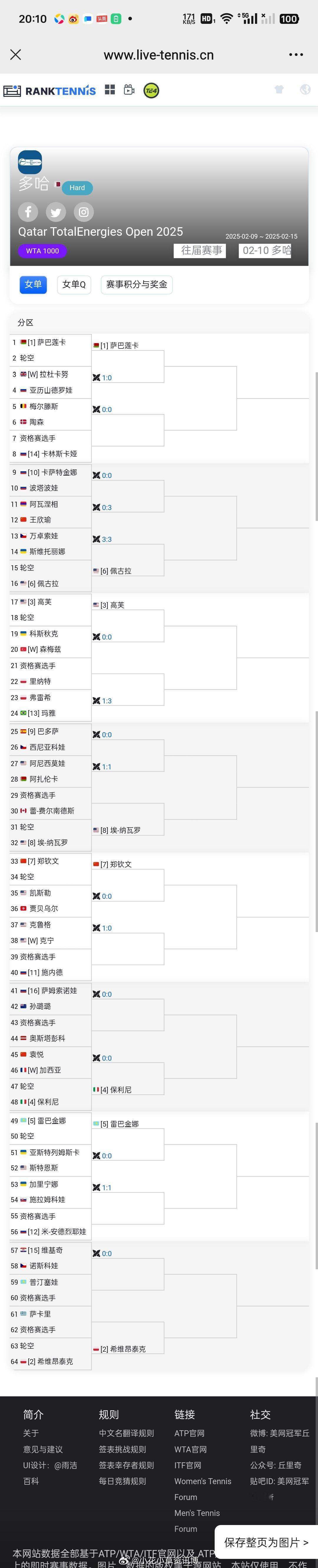 小花小草资讯[超话] 【WTA1000】🇶🇦多哈站女单签表🇨🇳郑钦文vs