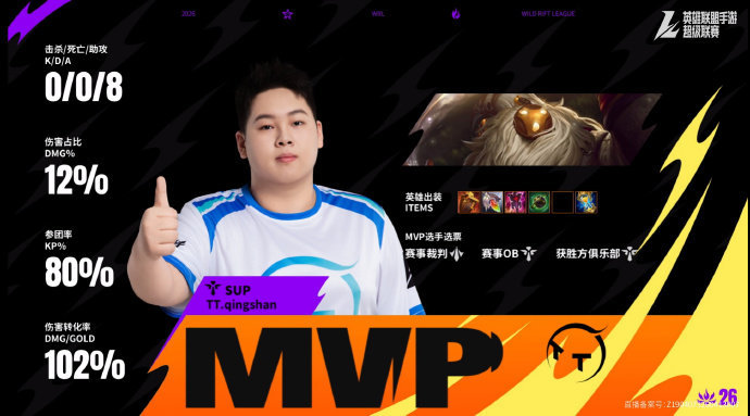 2026WRL夏季赛 第二局：TT 2-0 SS1本局MVP：TT.qingsh