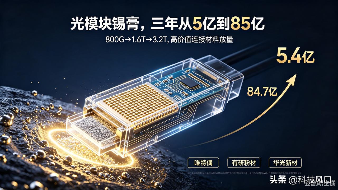 光模块锡膏三强，三年从5亿到85亿，超跌必反弹

光模块速率从800G向1.6T