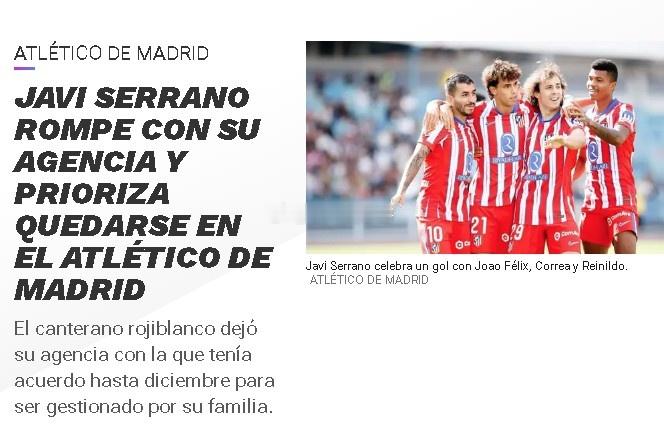 西媒：21岁小将塞拉诺预计加入马竞B队，随时为加入一线队做准备 西班牙媒体rel