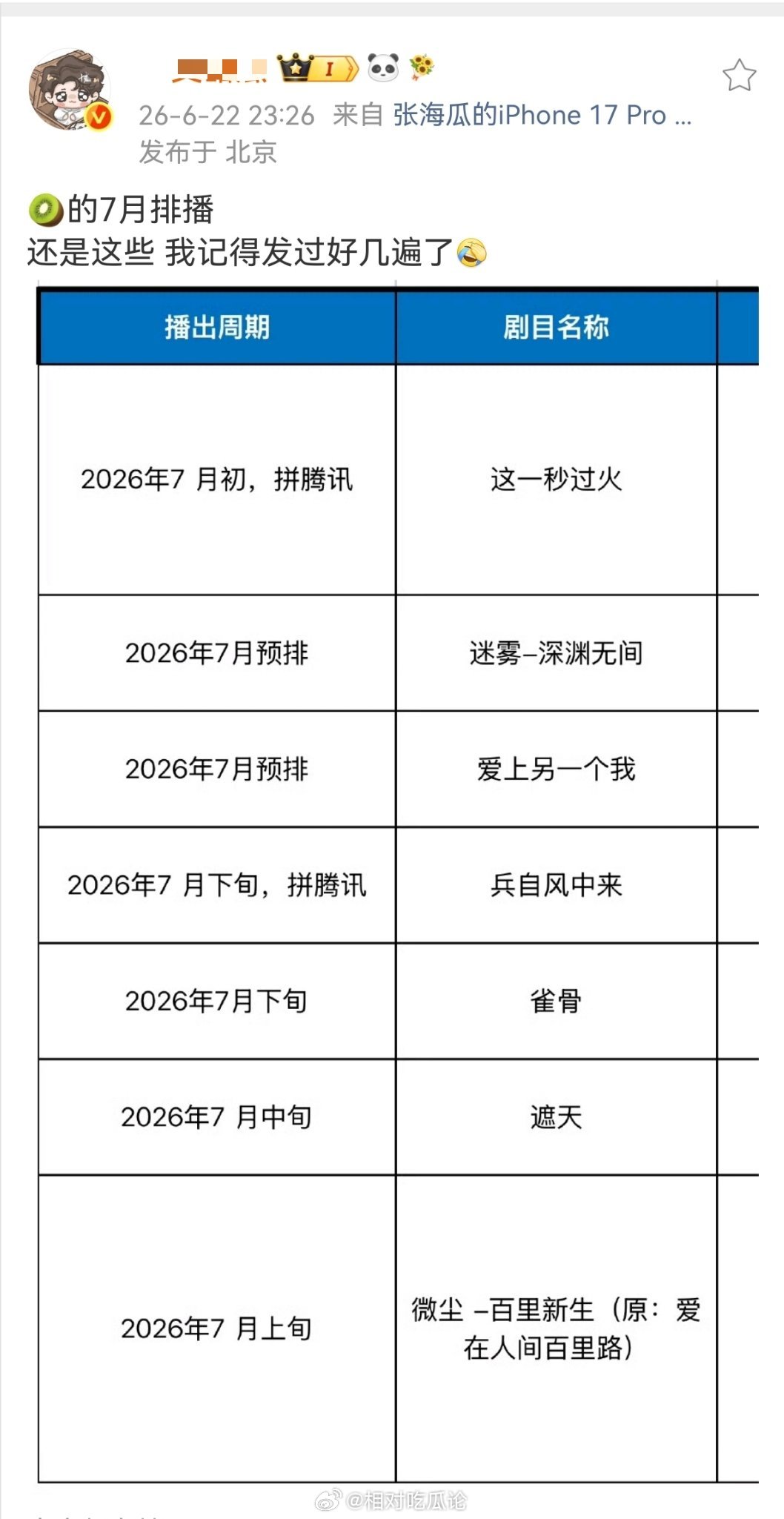🥝七月排播 