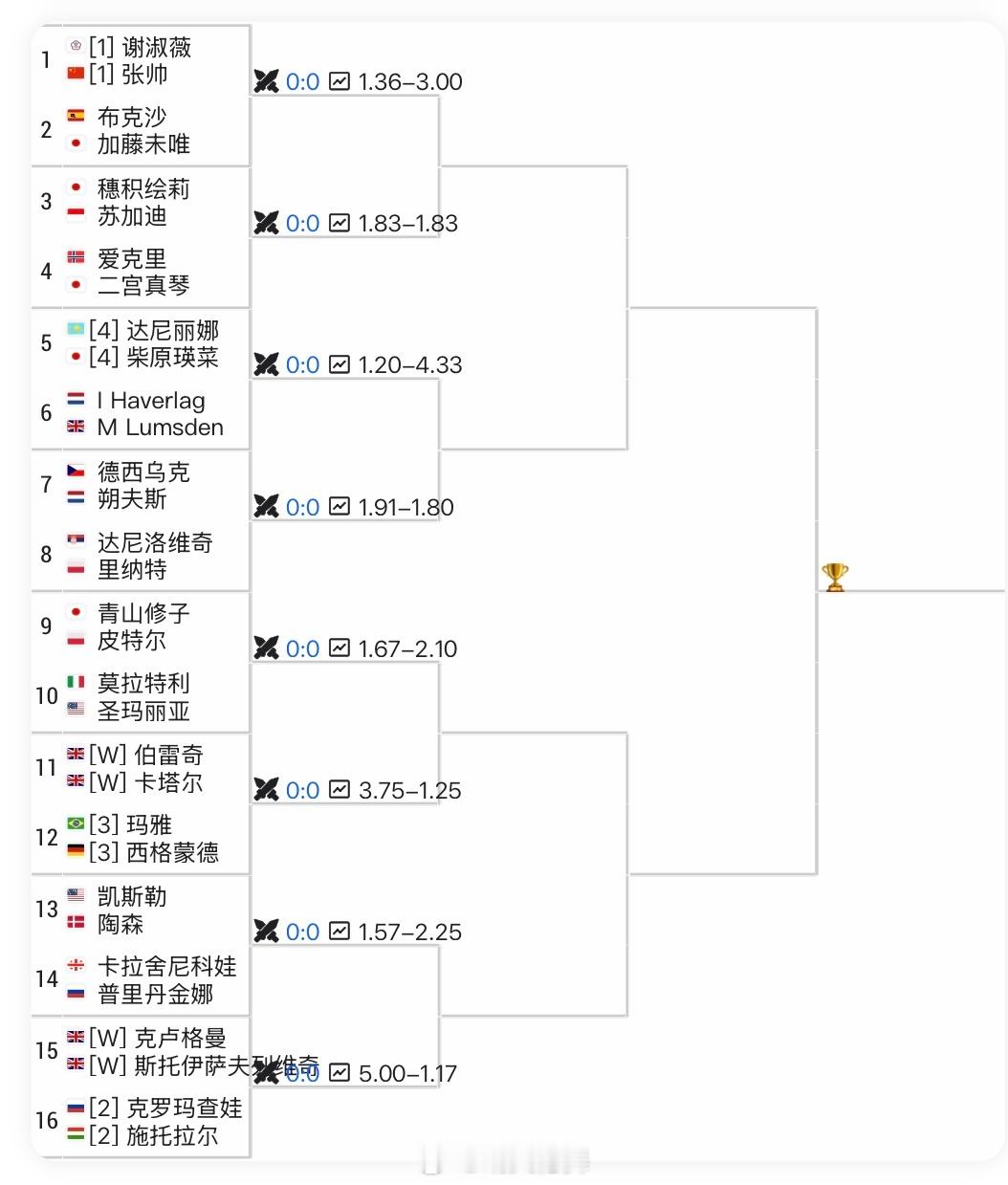 诺丁汉WTA250双打签表张帅🇨🇳/谢淑薇 vs 布克沙🇪🇸/加藤未唯?