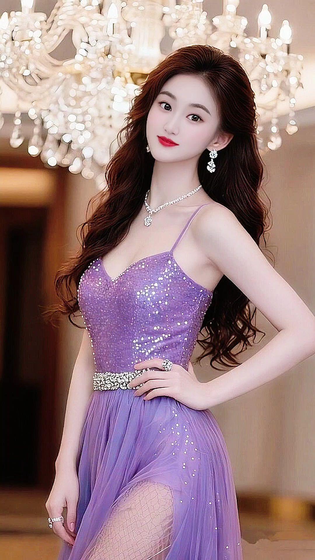 贵气感御姐 闪闪发光的礼服 御姐模特 性感紫裙 晚礼服造型