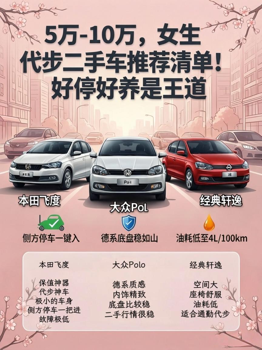 5万-10万，女生代步二手车推荐清单！好停好养是王道
很多女生选二手车，被男生带