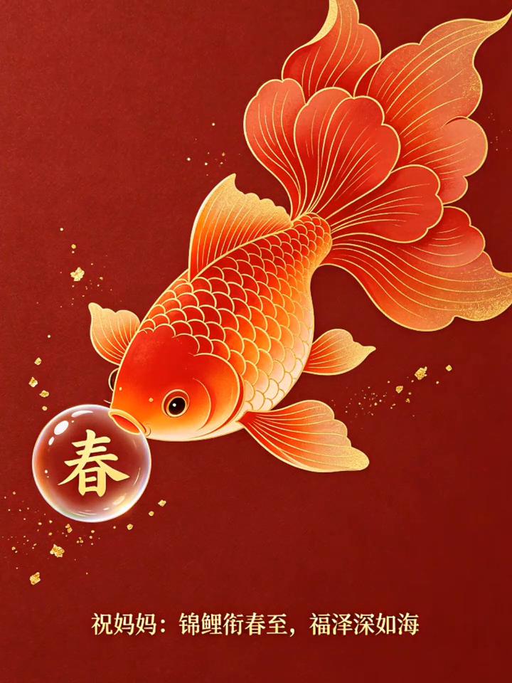 祝妈妈：锦鲤衔春至，福泽深如海。
