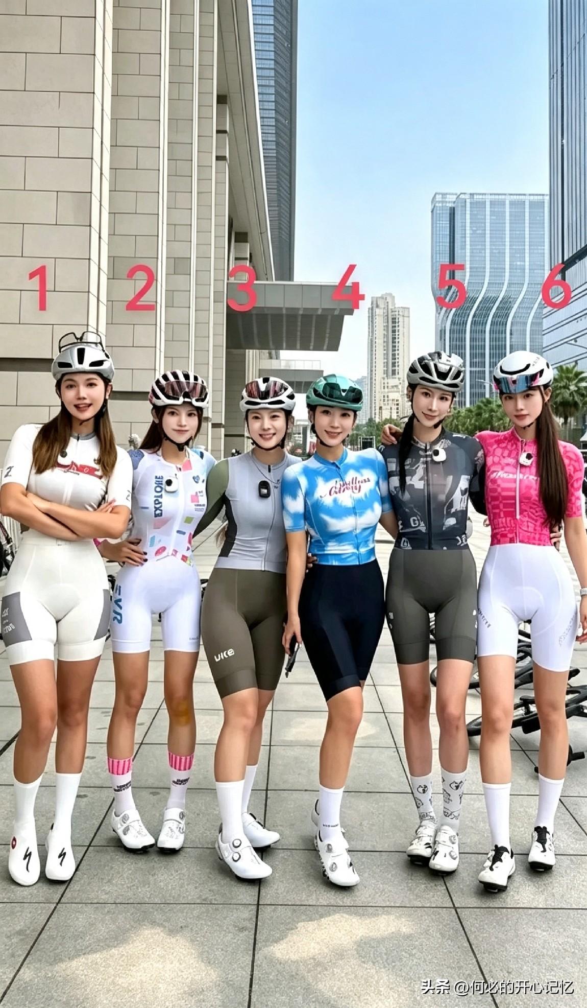 【骑行圈颜值局】6位女神同框，凭直觉猜谁最快？网友：4号眼神太狠了！

路边偶遇