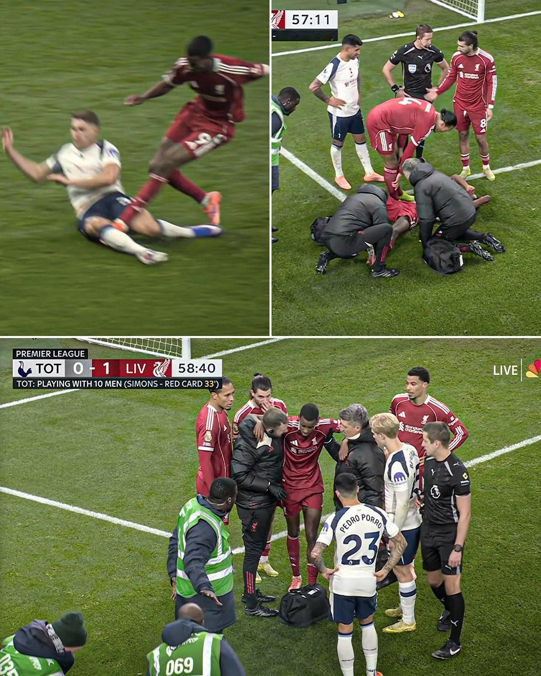 【伊萨克疑似重伤】英超第17轮，利物浦客场2-1击败热刺，在哈维·西蒙斯被罚下后