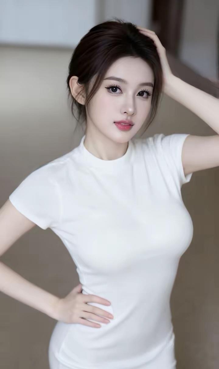 这姑娘穿着白T恤，真有气质！