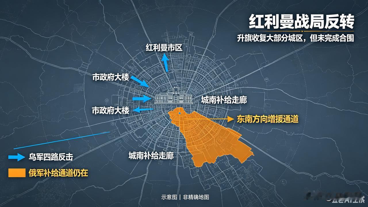 8月30日，乌军攻入红利曼市中心，拿下市区大部分区域；8月31日，乌军在市政府大