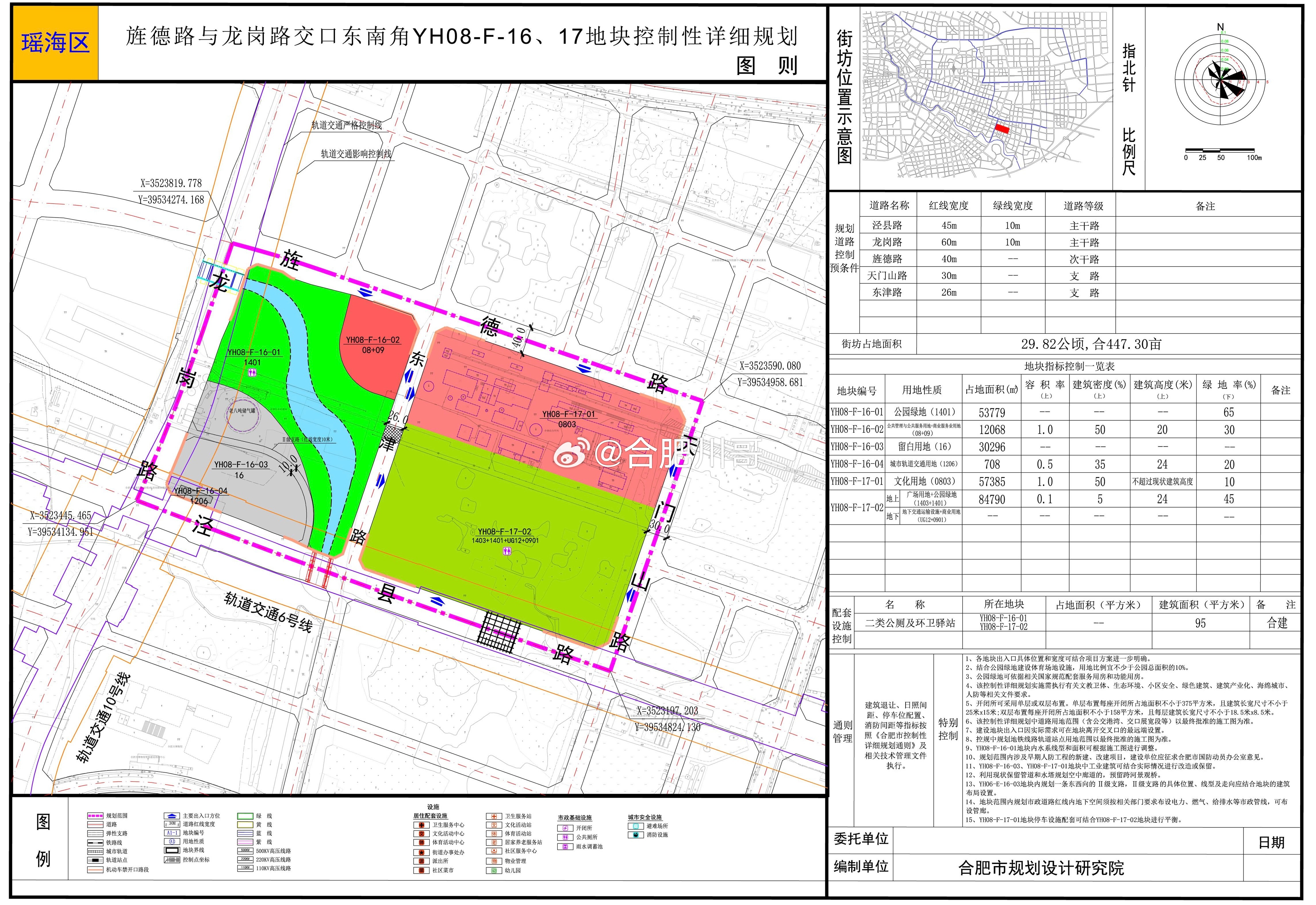 合肥东部新中心核心地块控规规划公示。规划地块位于瑶海区东南部，雄德路与龙岗路交口