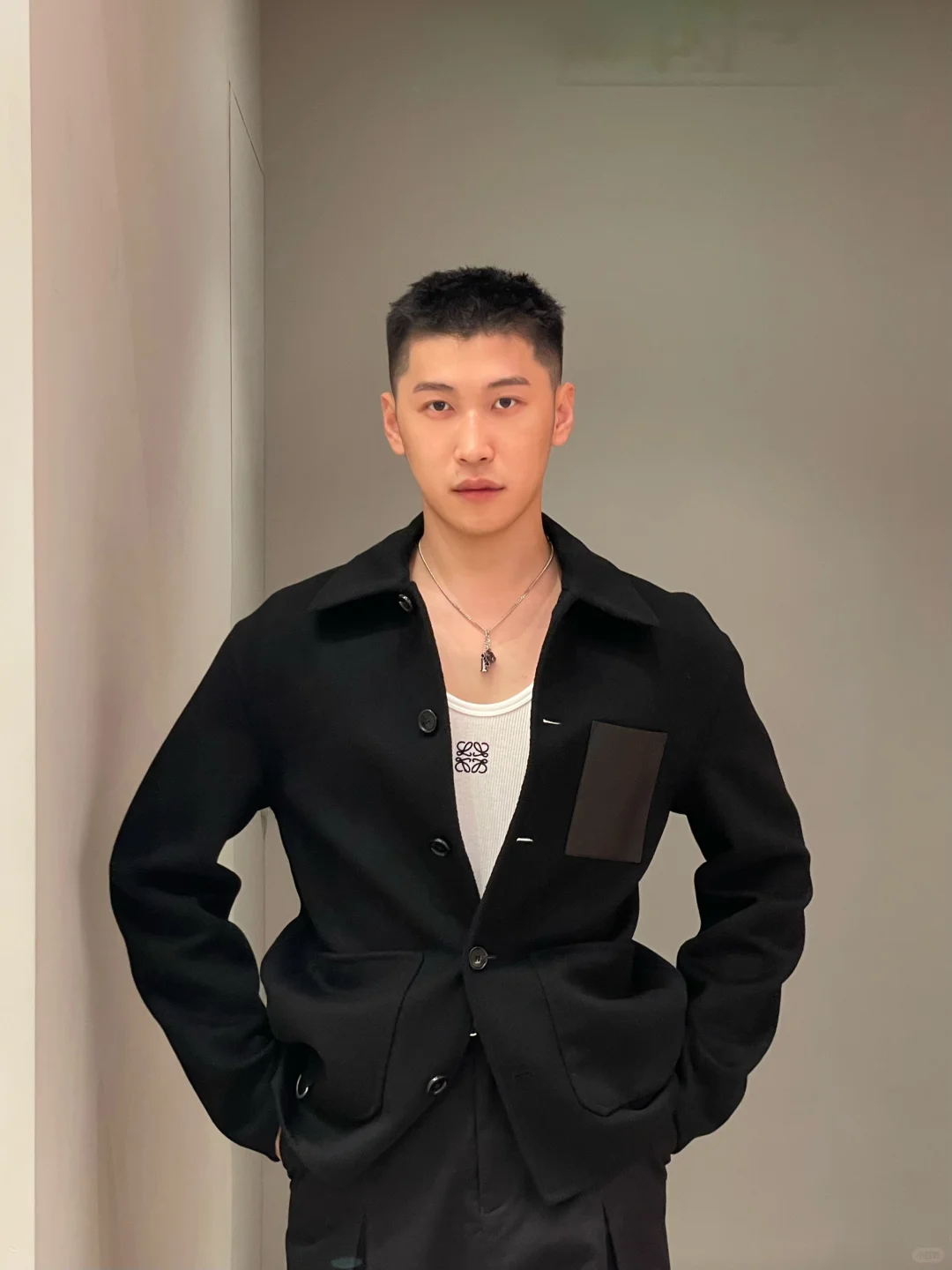 LOEWE罗意威 男士经典款皮口袋羊毛夹克外套