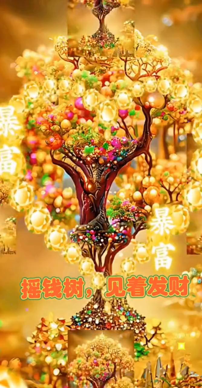 暴富。
摇钱树，见着发财。