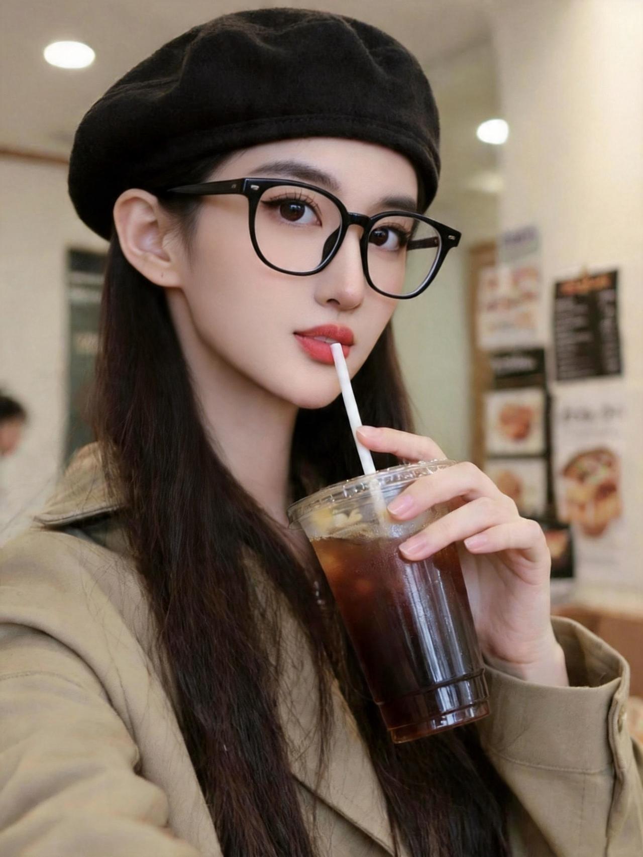 黑框眼镜推荐AI韩系生活照 抖音ai创作 颜值 美女