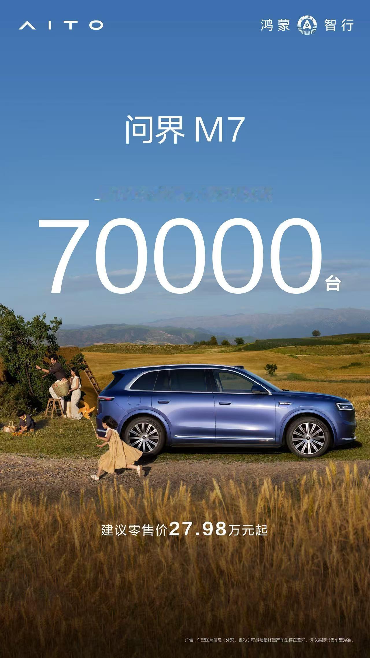 问界M7交付破7万 ，上市104天，交付量狂飙至70000+！背靠华为全栈技术b