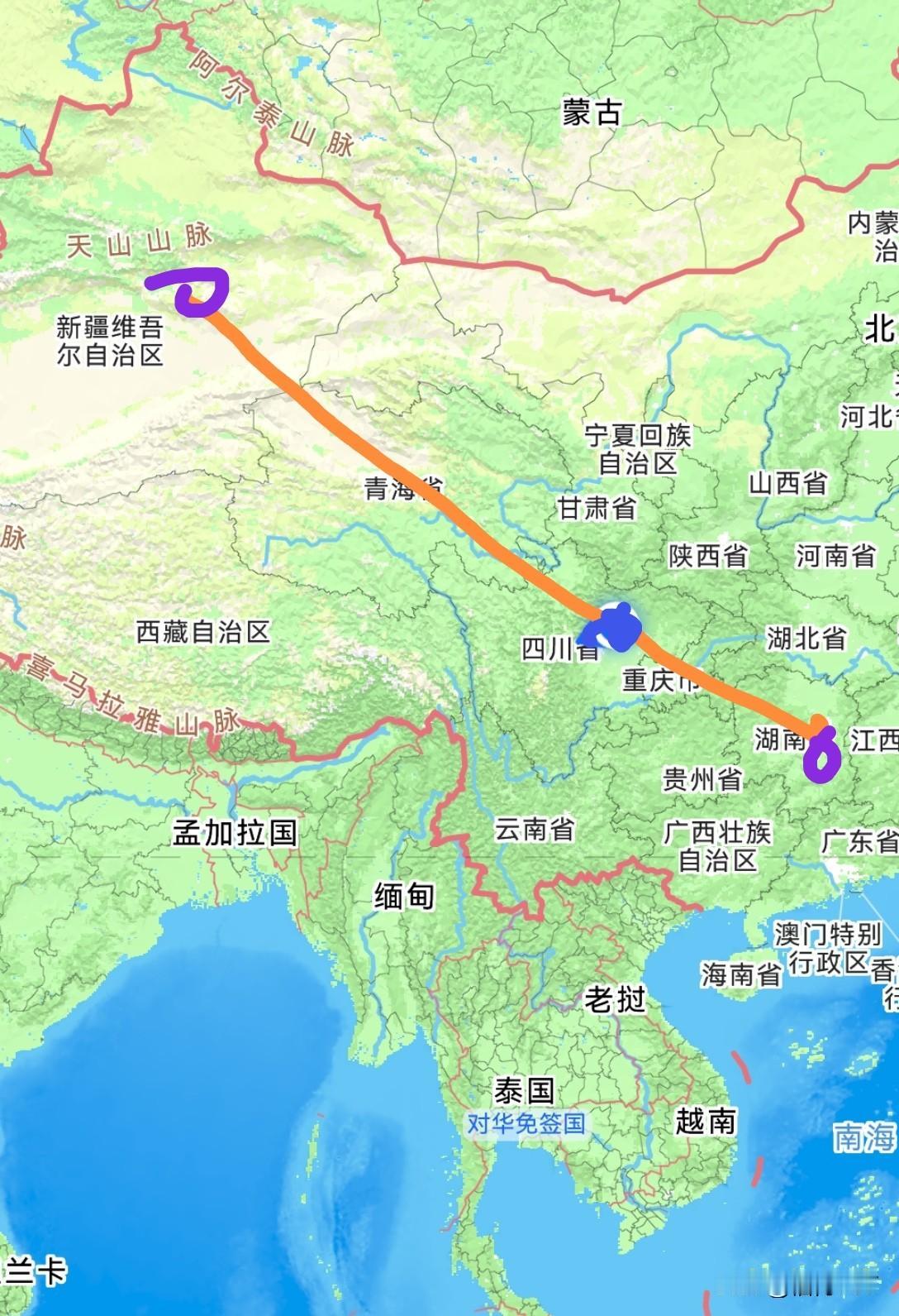 绝对没错，从湖南去新疆，经过四川时还没有一半的路程。湖南人有一句口头禅：你又不是