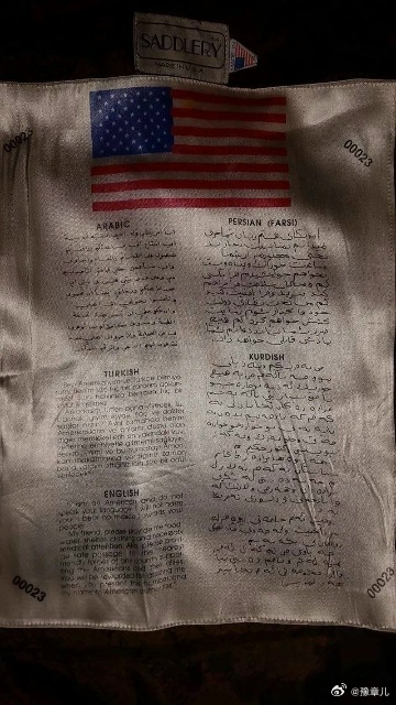 当地时间3月2日，疑似在科威特上空被击落的美国飞行员随身携带的一份“血符”被曝光