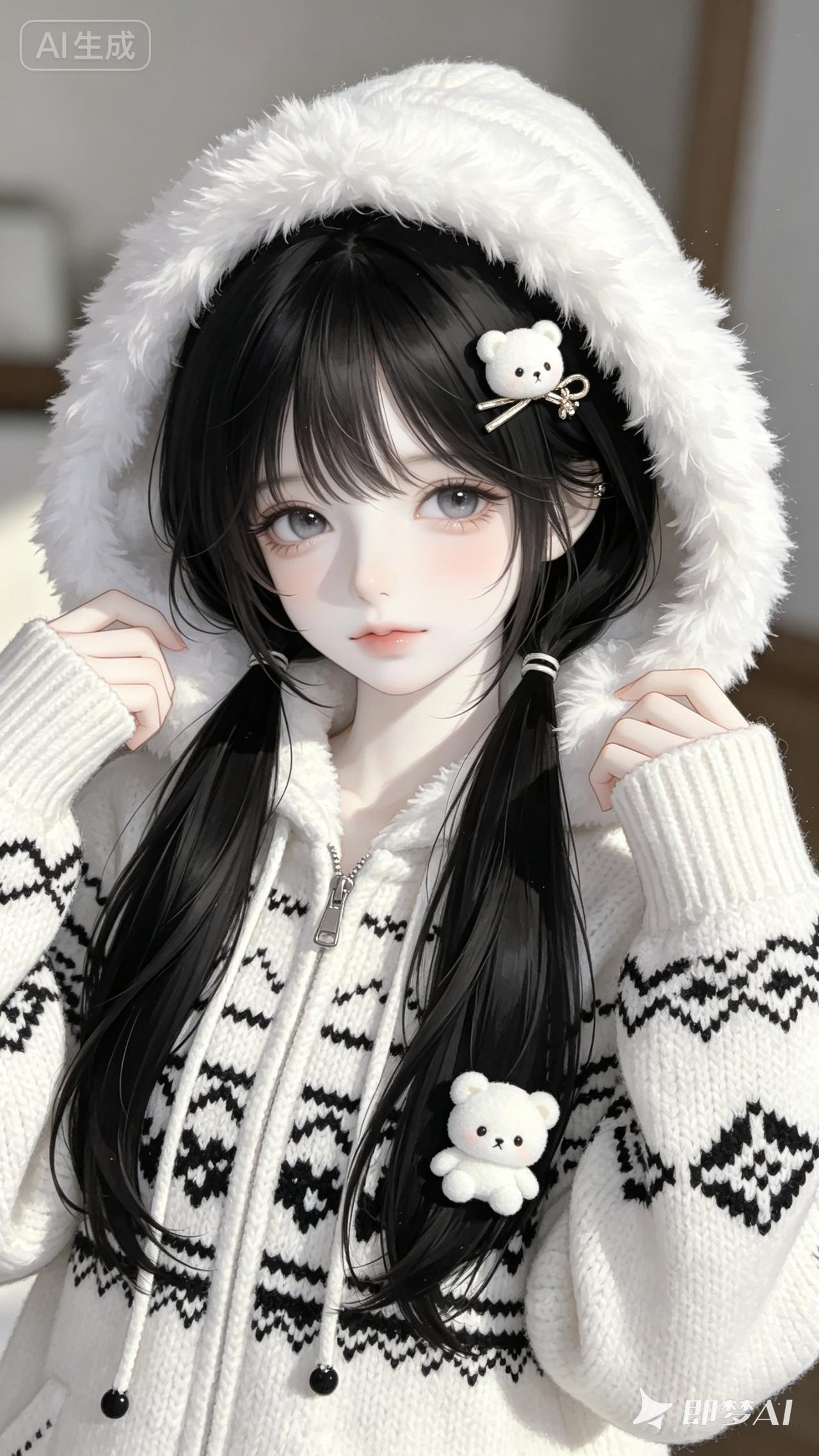 这个可爱的女孩穿着毛绒外套。