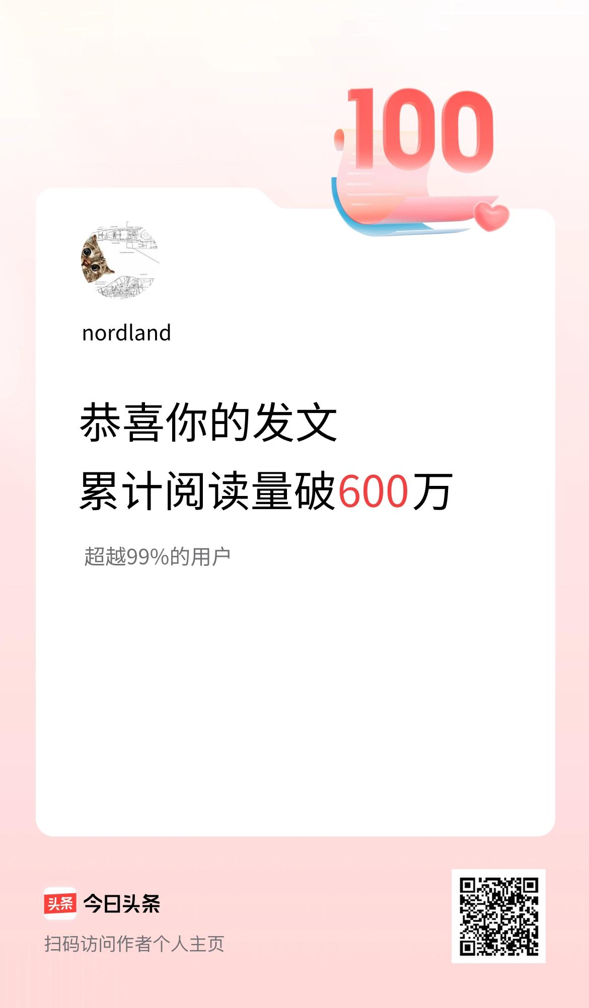 🤝我在头条累计获得阅读量破600万啦！