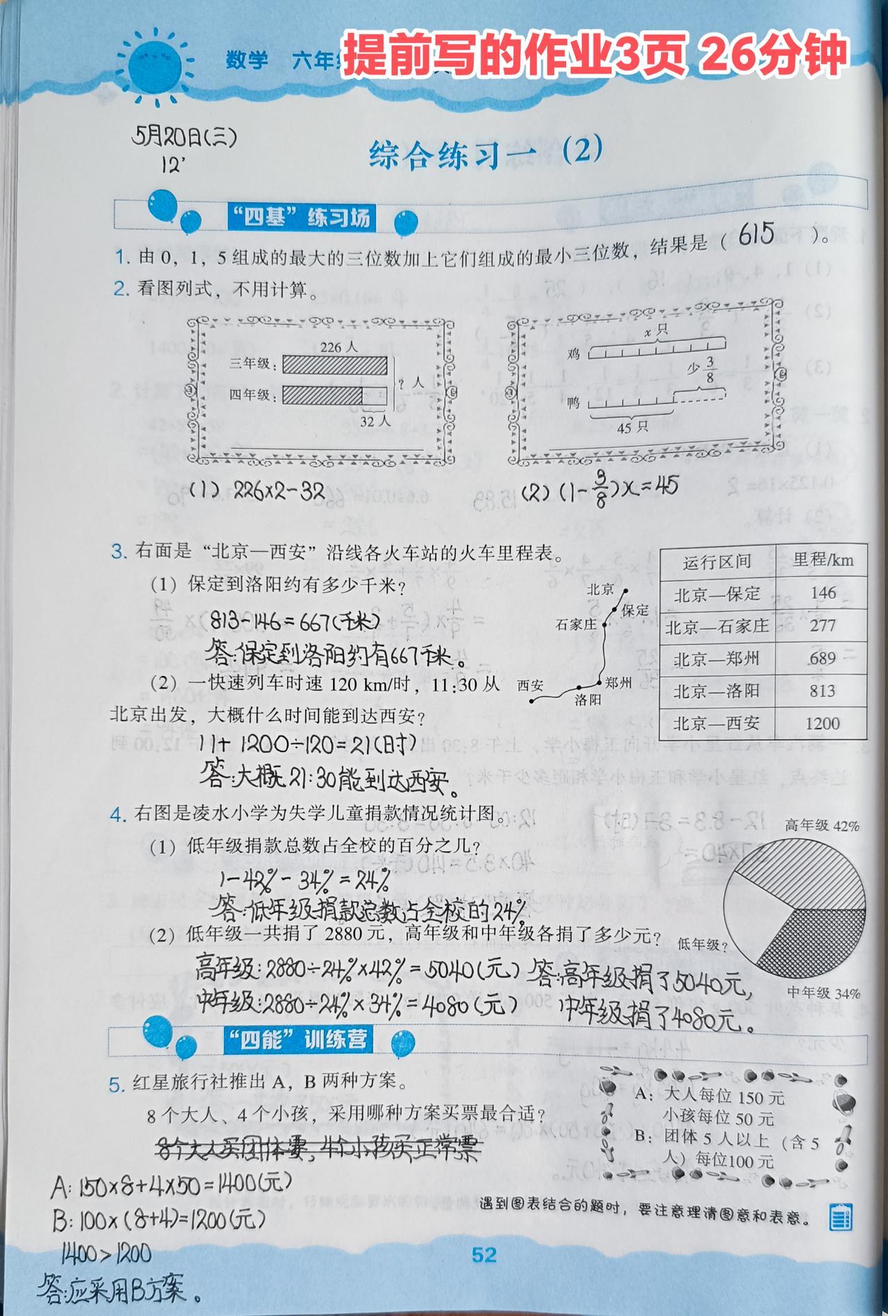 5月20日 半天的周三
🧮总结：(都是提前写的)学校作业61分钟；家庭学习内容