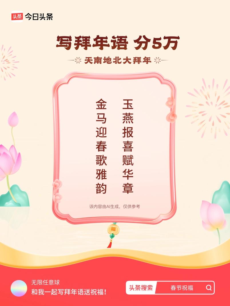 写拜年语送祝福新春拜年送祝福！我的祝福是：“金马迎春歌雅韵，玉燕报喜赋华章”！快