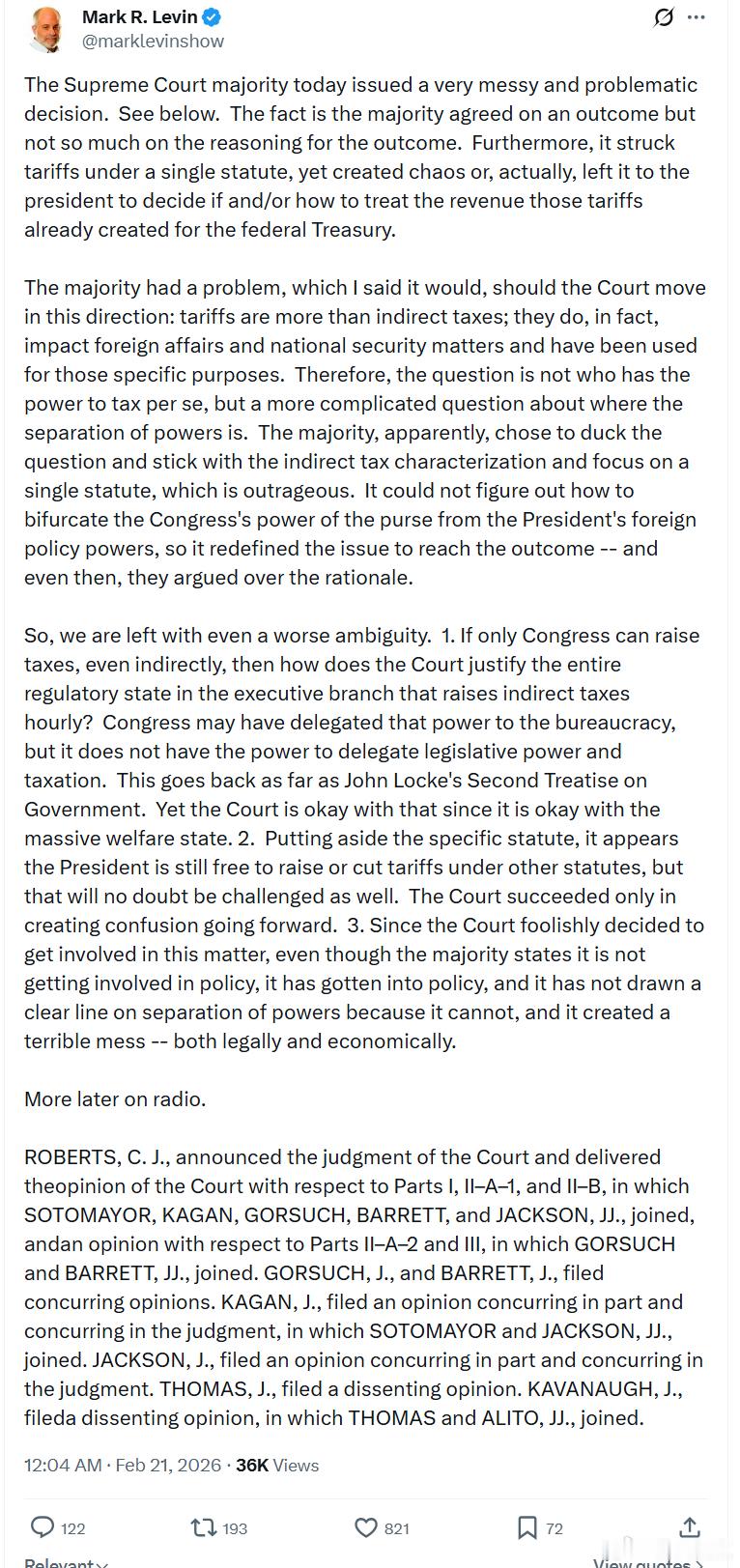 马克·莱文：今天，最高法院做出了一个非常混乱、问题重重的判决。大家看了就知道——