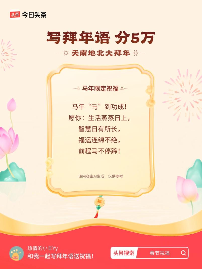 写拜年语送祝福新春拜年送祝福！我的祝福是：“马年“马”到功成！愿你：生活蒸蒸日上