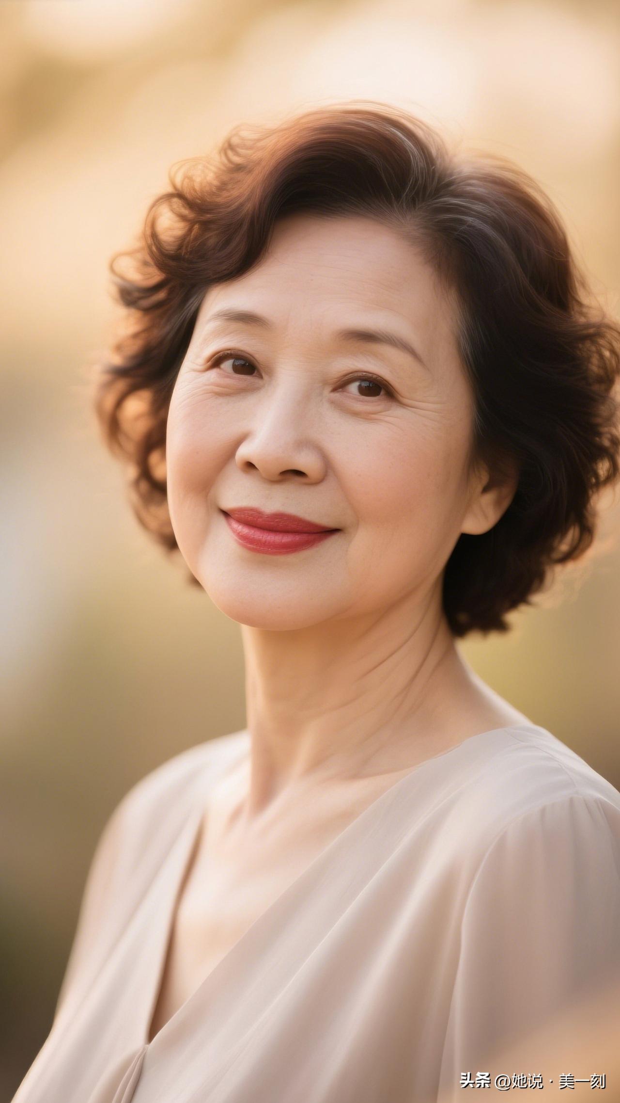 优雅从容的老年女性，微笑中透出岁月静好。50岁后女人怎么穿搭好看