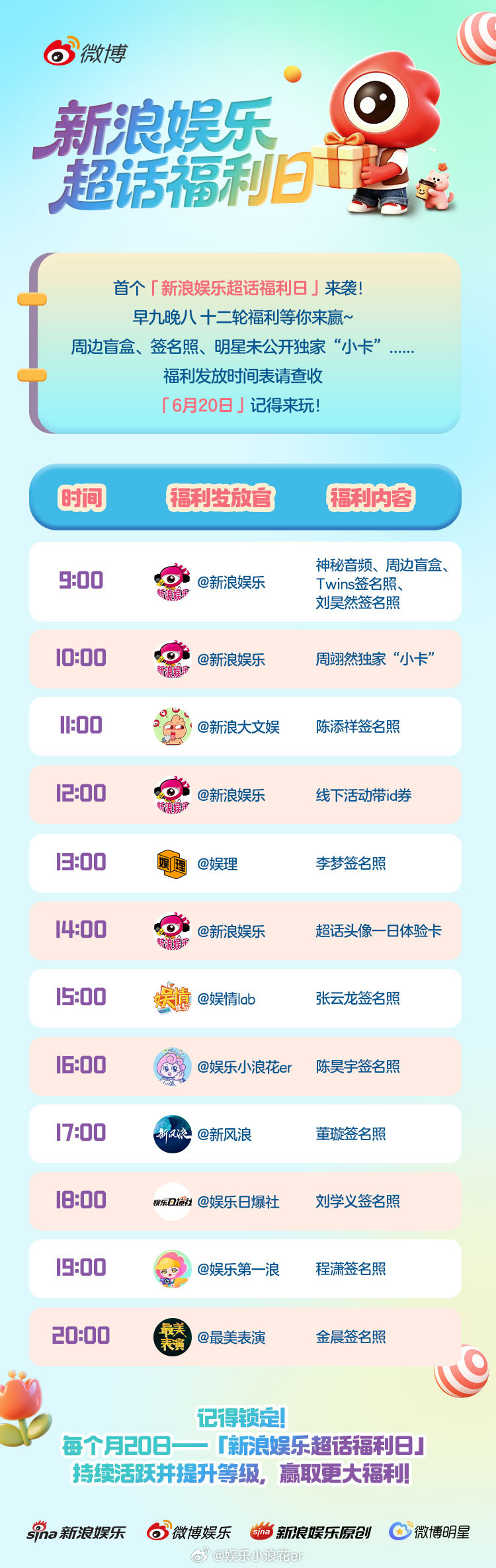 有这样宠粉的新浪娱乐超话福利日闯入内娱！早九晚八十二轮福利不停——签名照、周边盲