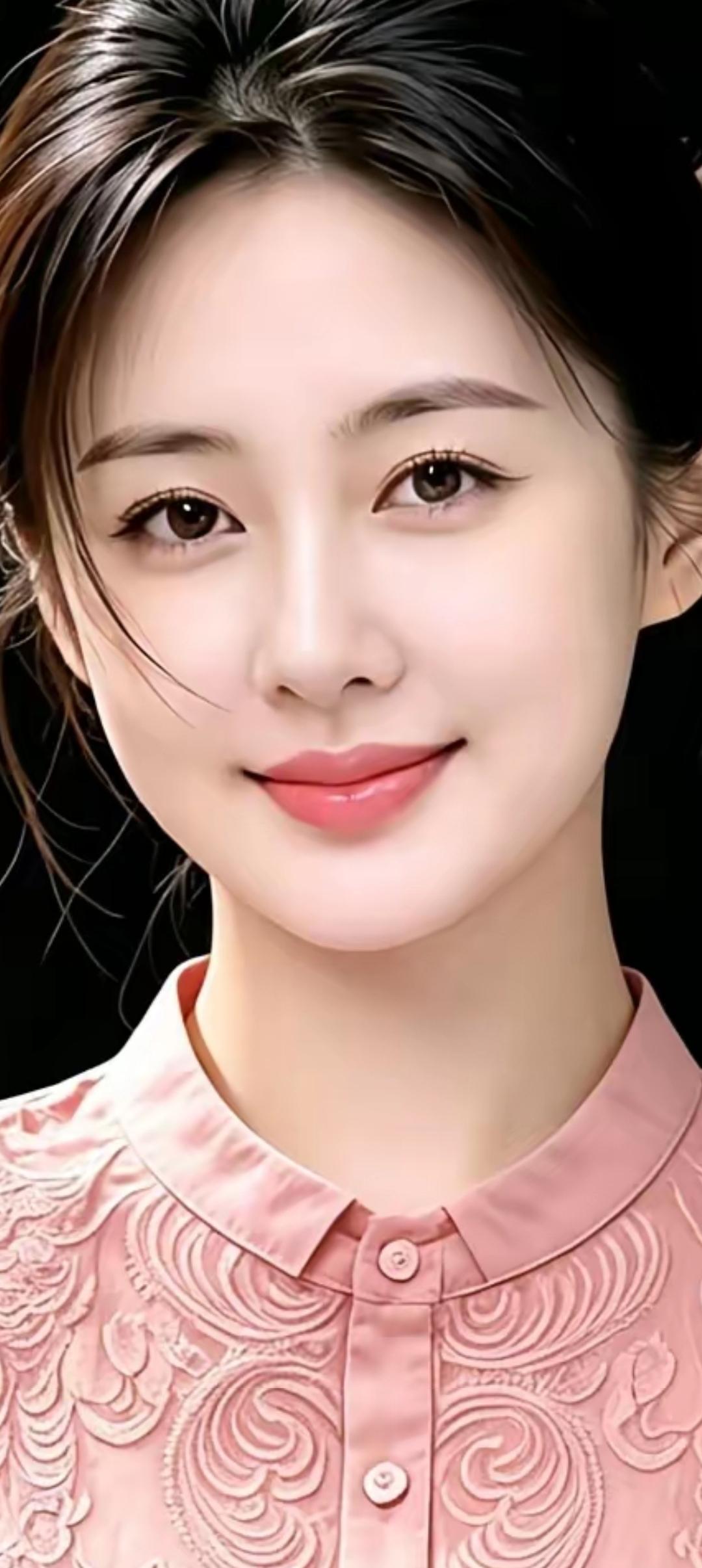甜美笑容，粉色衬衫，优雅气质，少女心满满！💖🌸