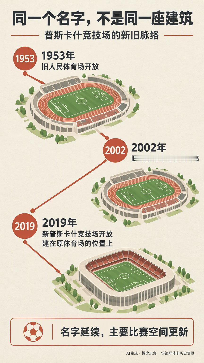 匈牙利的新国家体育场，留下了一栋旧新闻中心球场重建，田径跑道没有留下，一栋曾经用
