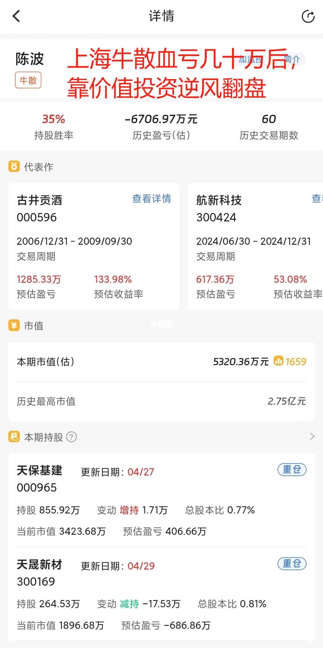 上海牛散血亏几十万后，靠价值投资逆风翻盘