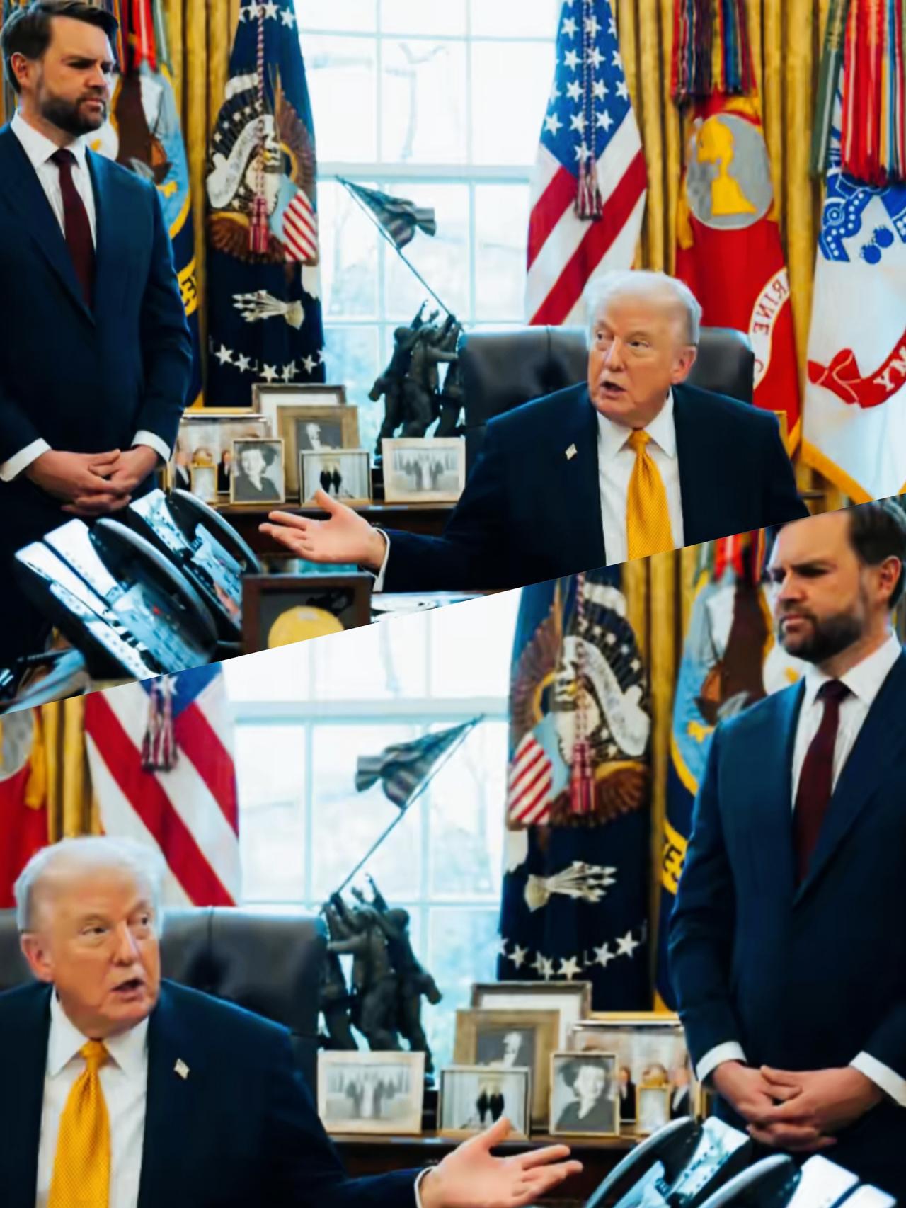 特朗普和万斯在谈什么重要事情呢？
通过两人的面部表情来看，像不像是领导训话下属啊