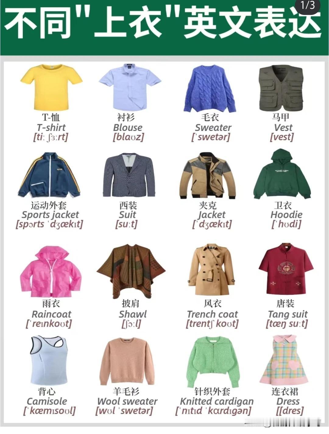 跟“衣服”有关的英语词汇