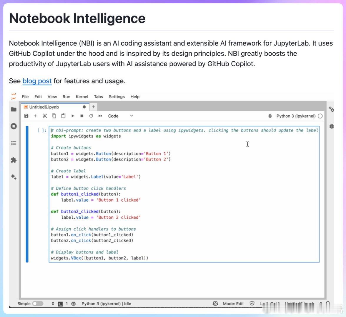 【[19星]Notebook Intelligence：JupyterLab的A