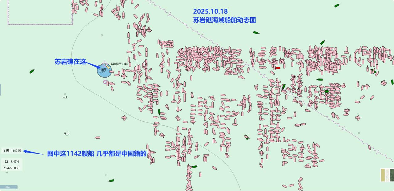 2025.10.18 中国苏岩礁海域船舶动态图分享

太给力了，苏岩礁现在几乎被