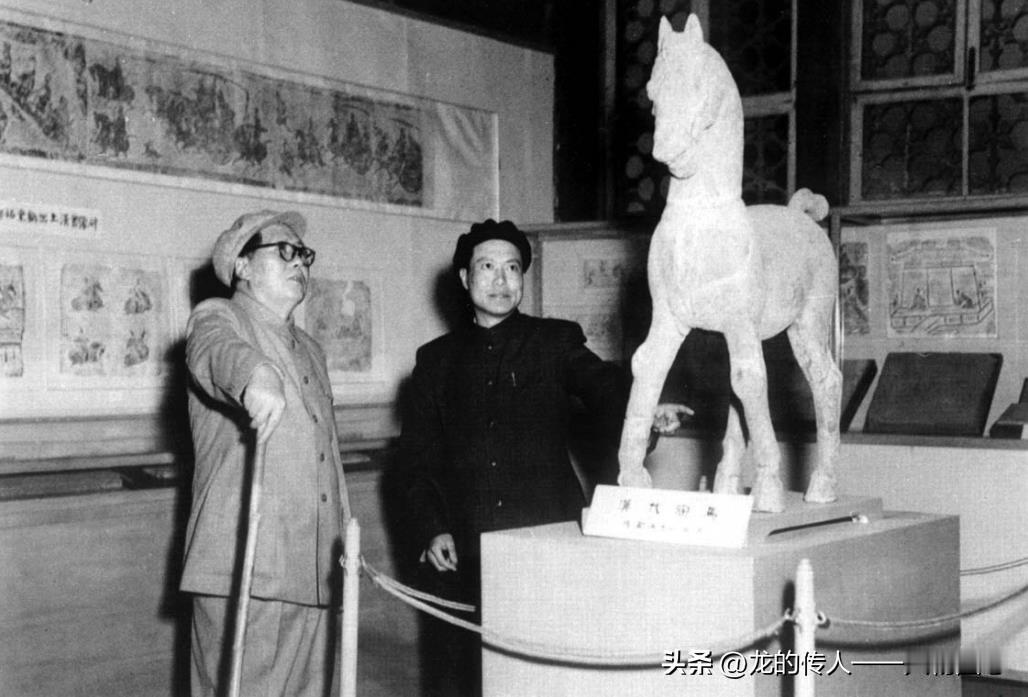 1954年5月20日毛主席在故宫午门城楼参观设在那里的历史博物馆出土文物汉代陶马