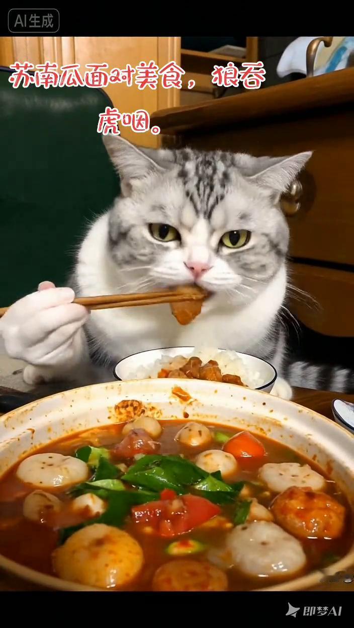 苏南瓜面对美食狼吞虎咽。