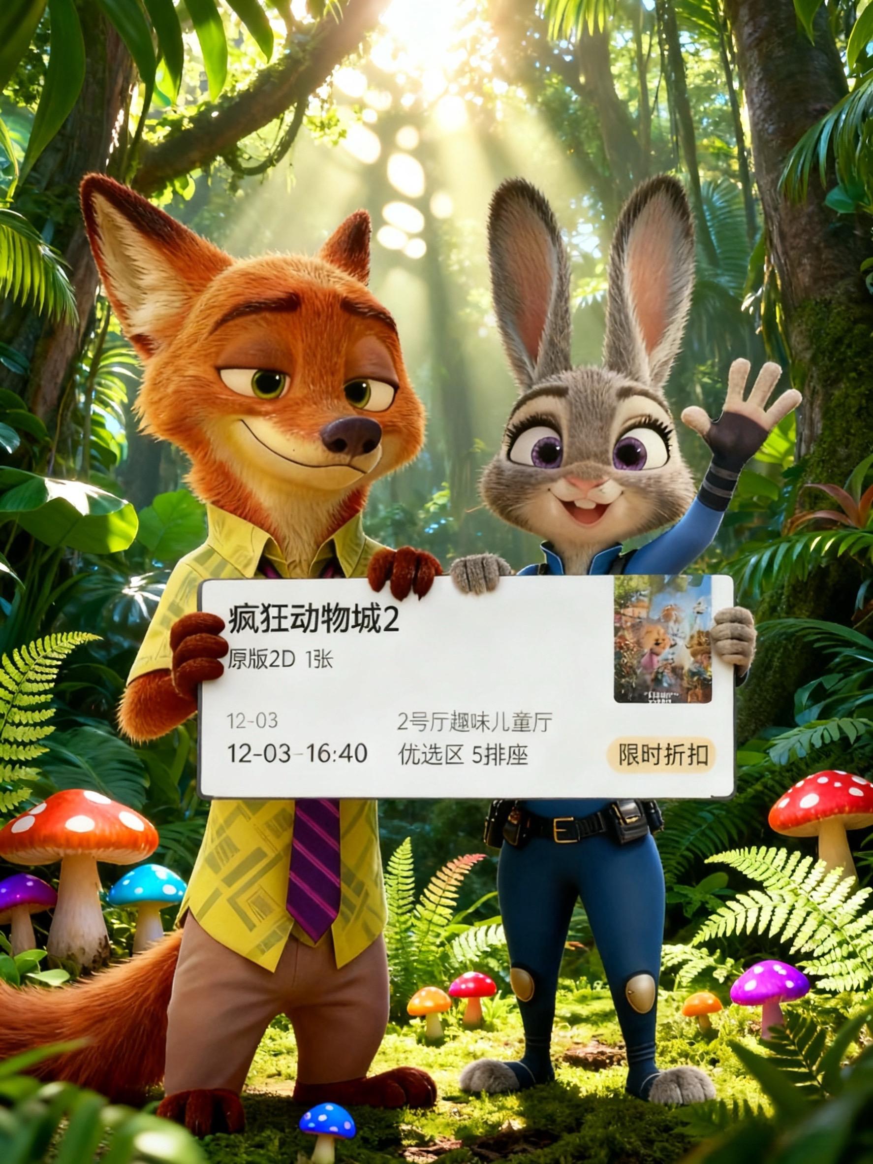 尼克朱迪带着《疯狂动物城2》电影票来敲门啦！奇幻森林里的冒险、治愈又欢...