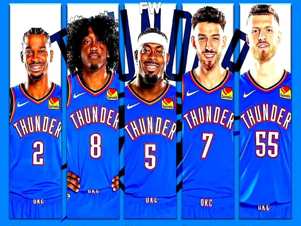 雷霆的冠军五虎，终于凑齐了！

这赛季打到现在，亚历山大、杰伦、多尔特、切特、哈