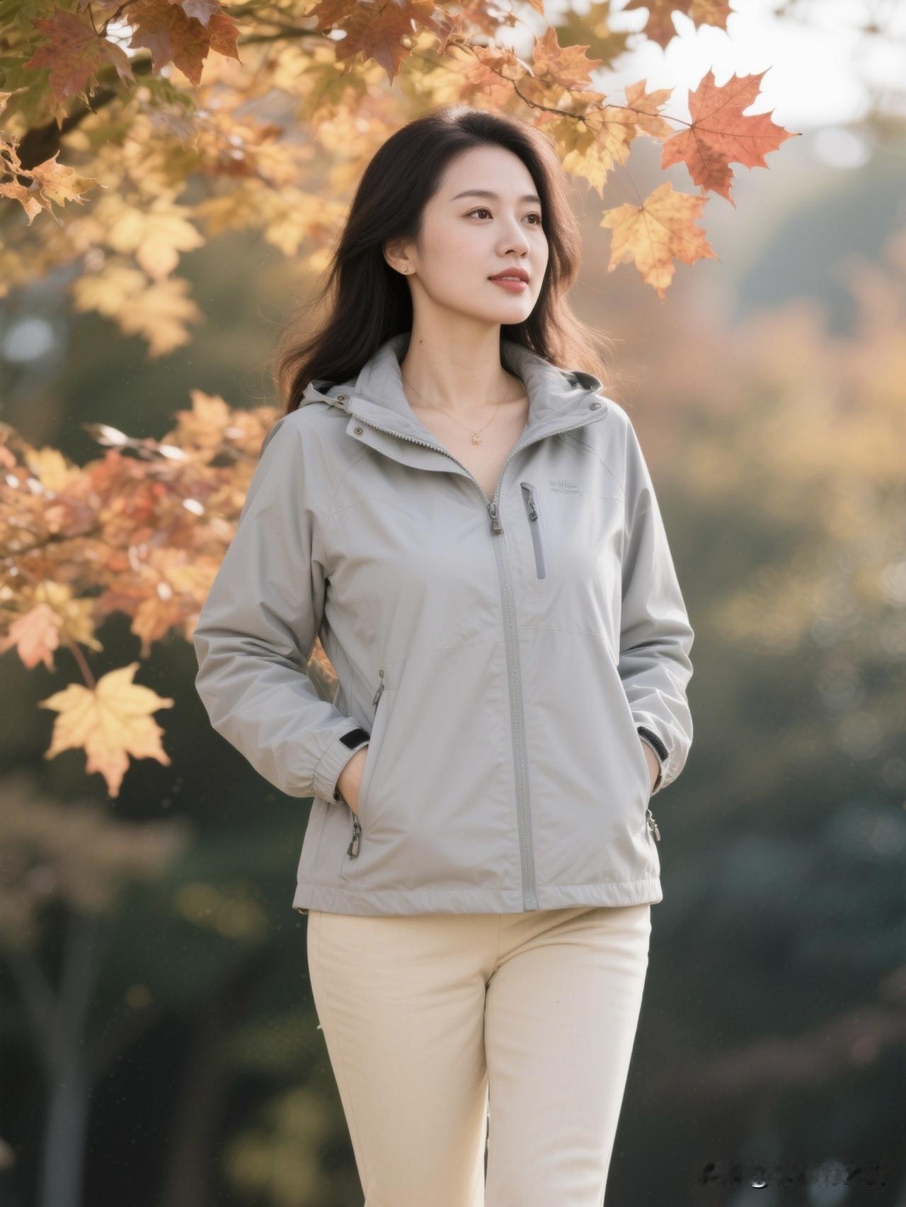 秋日漫步，温暖穿搭，感受大自然的美好。秋日漫步，温暖穿搭是标配。酒红色就很应景，