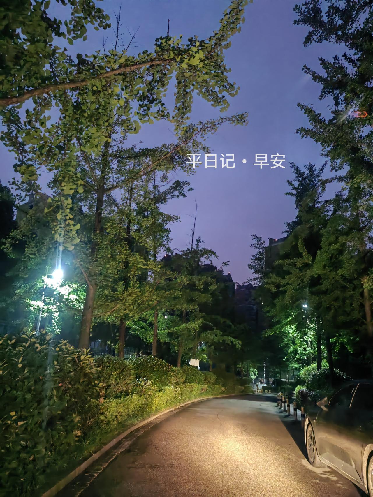 平日记•早安

清晨五点十五分出发去大宝学校。

距离其实挺近的，我想着走路去挺