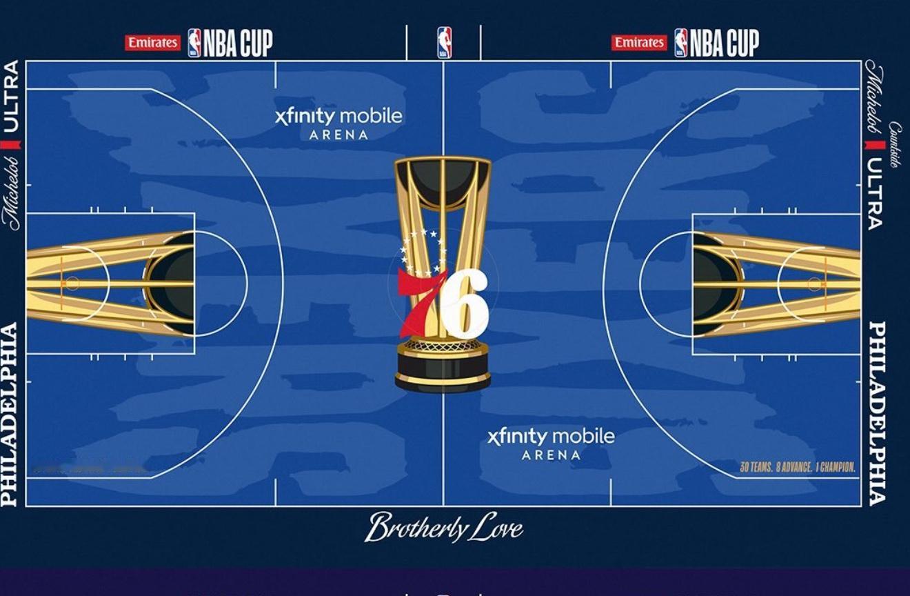 76人NBA杯（季中锦标赛），球场地板图案。 ​​​