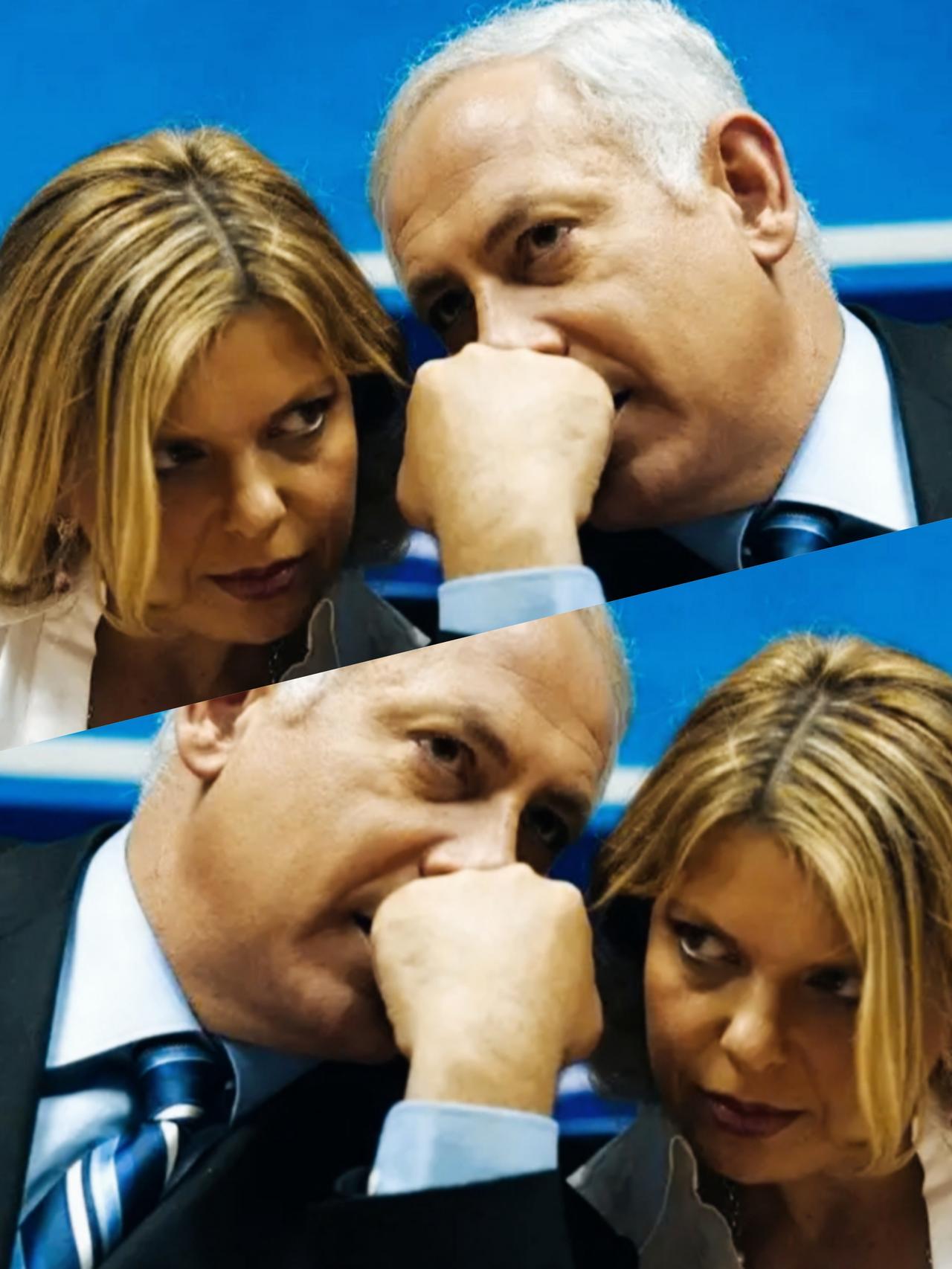 内塔尼亚胡和妻子在交流什么话题呢？
内塔尼亚胡夫妻二人的表情都如此严肃，眼神看起