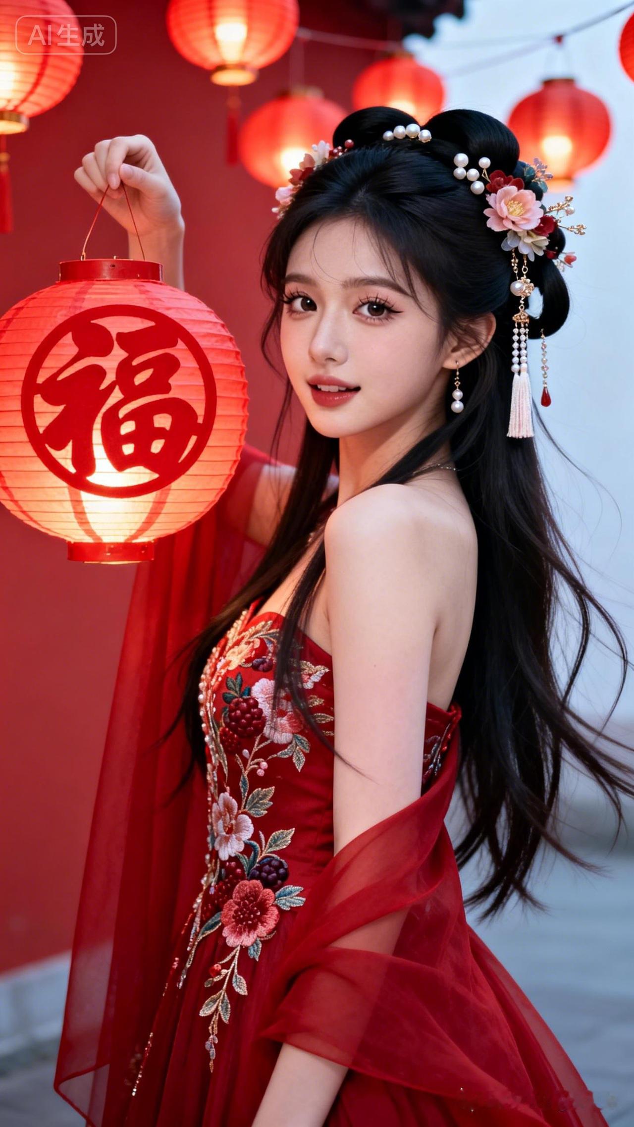 19岁江南美女子，冷白皮如羊脂玉，瓜子脸桃花眼，黑长发配古典发饰。浆果红重工婚纱