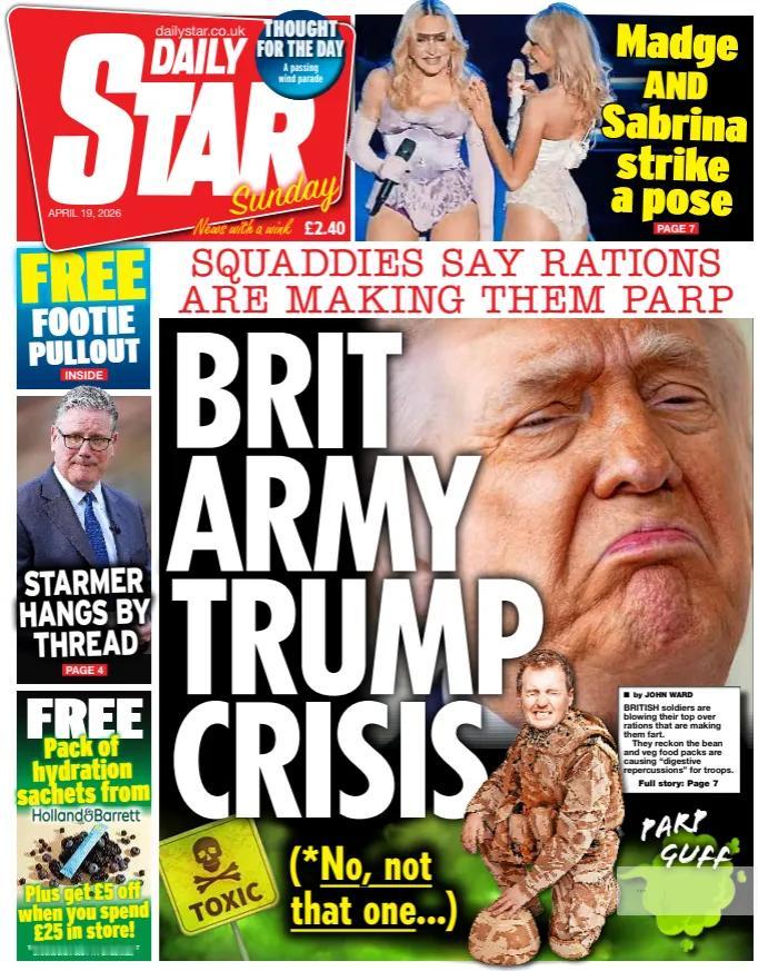 《每日星报》声称，英国士兵因豆类和蔬菜食品包而放屁，报告称这些食品导致了“消化系