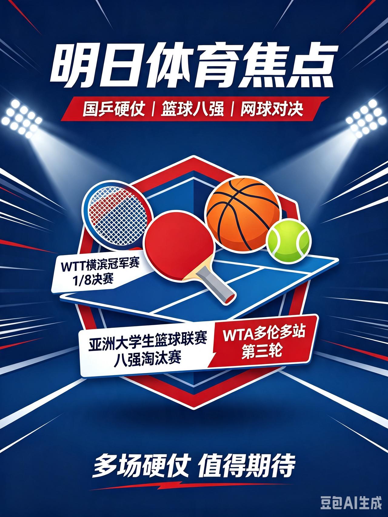 明天，8月6日重点体育赛事预告！
 一， 明日焦点落在WTT横滨冠军赛1/8决赛