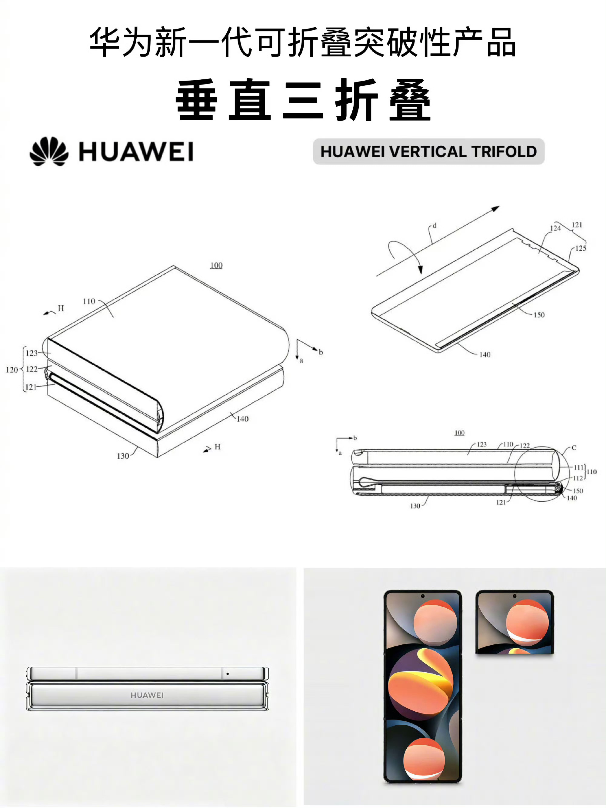 华为新专利曝光‼️华为正在研发其下一代可折叠突破性产品，该产品专利揭示了一种垂直