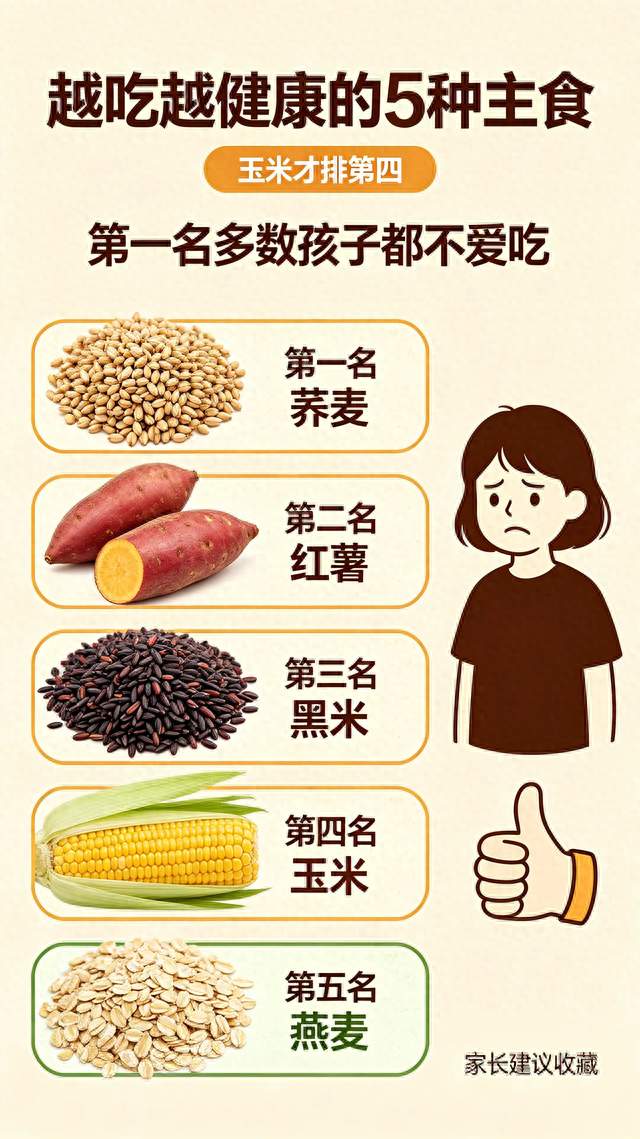 常吃5种主食身体更健康，玉米仅排第四，第一名大多孩子都不爱吃